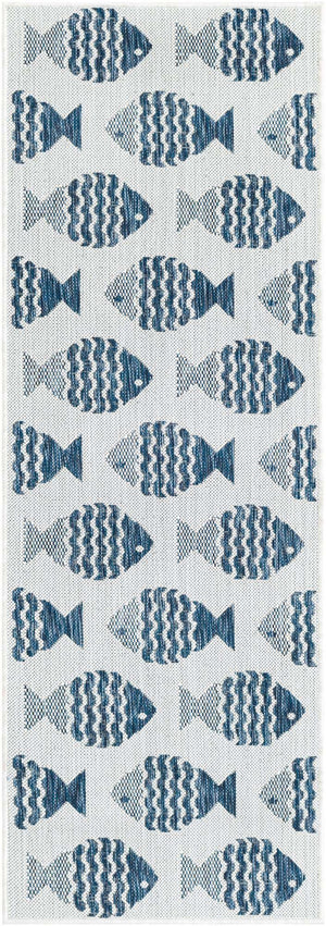 Navy Blue 2' x 6' 1 Outdoor Coastal Runner Area Rug Weather Resistant for Patio, Deck, Terrace, Balcony, Porch 100% Polypropylene Coastal Decor Carpet for Sale at Rug Engine