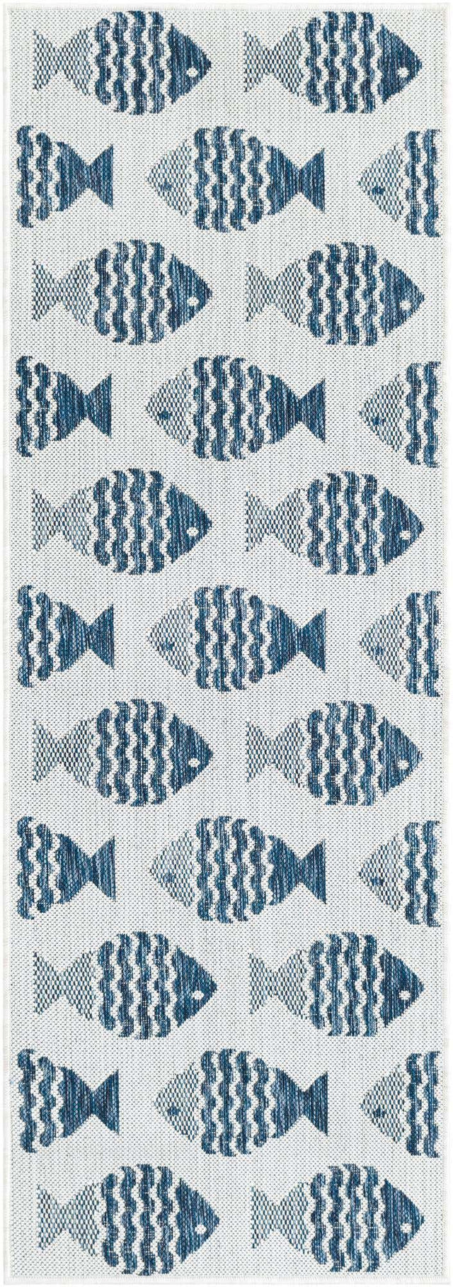 Navy Blue 2' x 6' 1 Outdoor Coastal Runner Area Rug Weather Resistant for Patio, Deck, Terrace, Balcony, Porch 100% Polypropylene Coastal Decor Carpet for Sale at Rug Engine