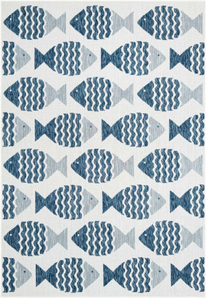 Navy Blue 6' 1 x 9' Outdoor Coastal Rectangle Area Rug Weather Resistant for Patio, Deck, Terrace, Balcony, Porch 100% Polypropylene Coastal Decor Carpet for Sale at Rug Engine