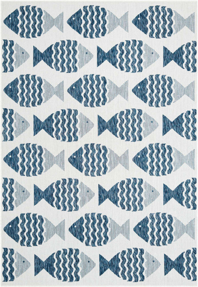 Navy Blue 6' 1 x 9' Outdoor Coastal Rectangle Area Rug Weather Resistant for Patio, Deck, Terrace, Balcony, Porch 100% Polypropylene Coastal Decor Carpet for Sale at Rug Engine