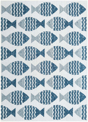 Navy Blue 7' 1 x 10' Outdoor Coastal Rectangle Area Rug Weather Resistant for Patio, Deck, Terrace, Balcony, Porch 100% Polypropylene Coastal Decor Carpet for Sale at Rug Engine