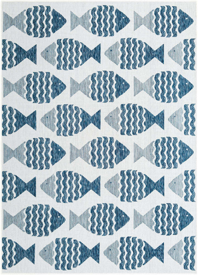 Navy Blue 7' 1 x 10' Outdoor Coastal Rectangle Area Rug Weather Resistant for Patio, Deck, Terrace, Balcony, Porch 100% Polypropylene Coastal Decor Carpet for Sale at Rug Engine