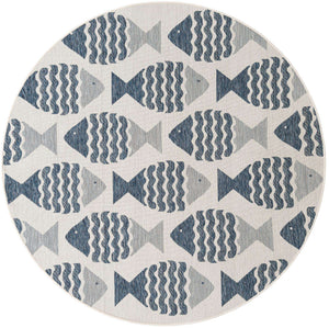 Navy Blue 7' 10 x 7' 10 Outdoor Coastal Round Area Rug Weather Resistant for Patio, Deck, Terrace, Balcony, Porch 100% Polypropylene Coastal Decor Carpet for Sale at Rug Engine