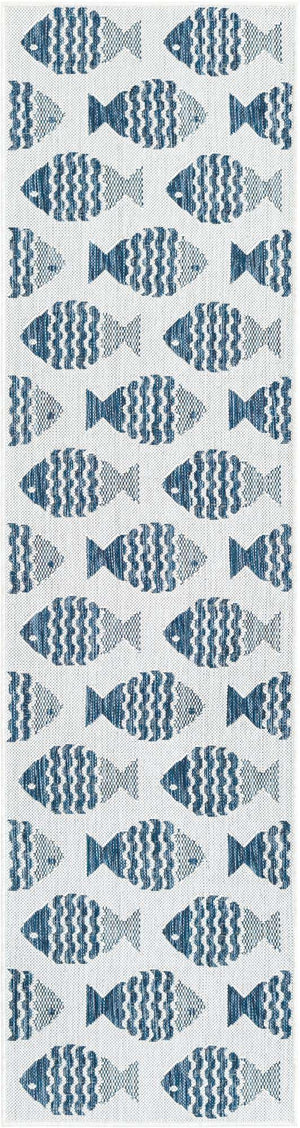 Navy Blue 2' x 8' Outdoor Coastal Runner Area Rug Weather Resistant for Patio, Deck, Terrace, Balcony, Porch 100% Polypropylene Coastal Decor Carpet for Sale at Rug Engine