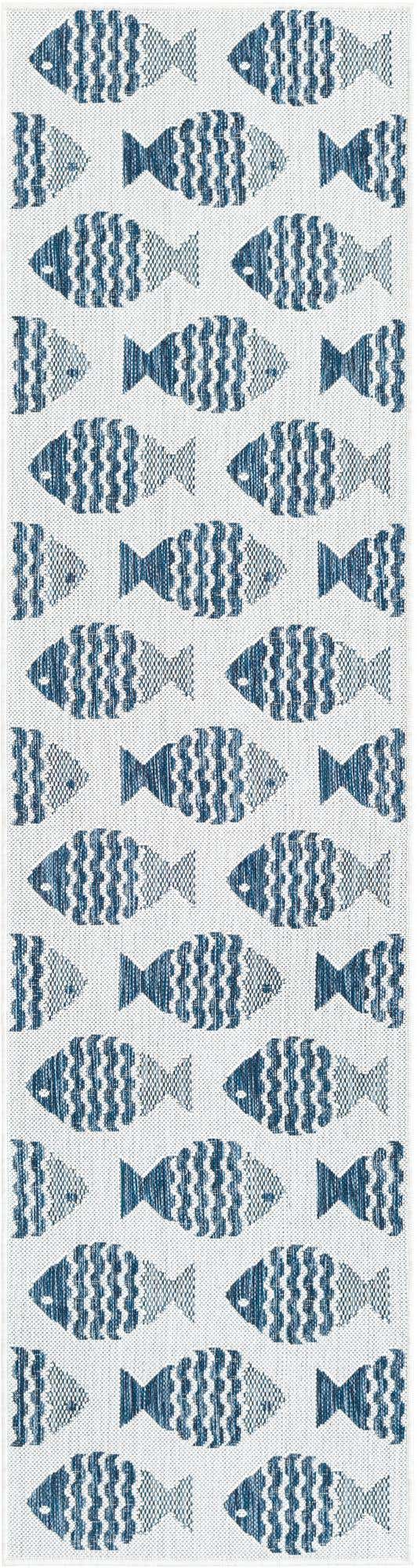 Navy Blue 2' x 8' Outdoor Coastal Runner Area Rug Weather Resistant for Patio, Deck, Terrace, Balcony, Porch 100% Polypropylene Coastal Decor Carpet for Sale at Rug Engine