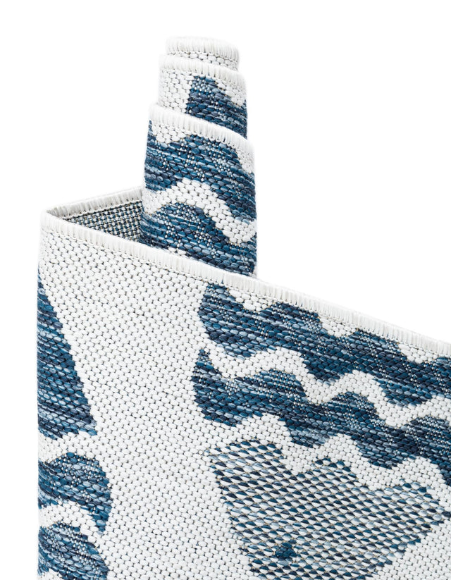 Navy Blue 5' 3 x 5' 3 Outdoor Coastal Square Area Rug Weather Resistant for Patio, Deck, Terrace, Balcony, Porch 100% Polypropylene Coastal Decor Carpet for Sale at Rug Engine
