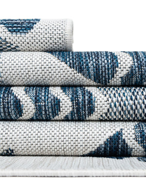 Navy Blue 6' 1 x 6' 1 Outdoor Coastal Square Area Rug Weather Resistant for Patio, Deck, Terrace, Balcony, Porch 100% Polypropylene Coastal Decor Carpet for Sale at Rug Engine