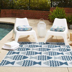 Navy Blue 6' 1 x 6' 1 Outdoor Coastal Square Area Rug Weather Resistant for Patio, Deck, Terrace, Balcony, Porch 100% Polypropylene Coastal Decor Carpet for Sale at Rug Engine