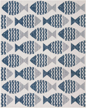 Navy Blue 7' 10 x 10' Outdoor Coastal Rectangle Area Rug Weather Resistant for Patio, Deck, Terrace, Balcony, Porch 100% Polypropylene Coastal Decor Carpet for Sale at Rug Engine