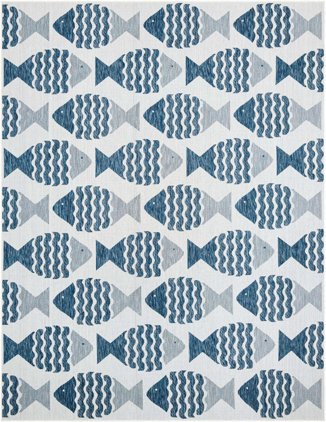 Navy Blue 9' x 12' Outdoor Coastal Rectangle Area Rug Weather Resistant for Patio, Deck, Terrace, Balcony, Porch 100% Polypropylene Coastal Decor Carpet for Sale at Rug Engine
