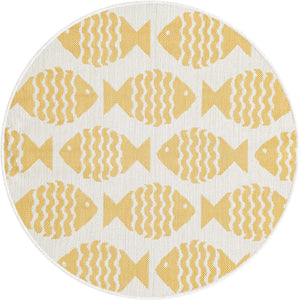 Yellow 3' 1 x 3' 1 Outdoor Coastal Round Area Rug Weather Resistant for Patio, Deck, Terrace, Balcony, Porch 100% Polypropylene Coastal Decor Carpet for Sale at Rug Engine