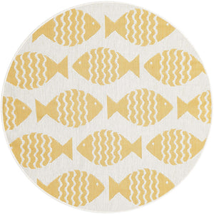 Yellow 4' 1 x 4' 1 Outdoor Coastal Round Area Rug Weather Resistant for Patio, Deck, Terrace, Balcony, Porch 100% Polypropylene Coastal Decor Carpet for Sale at Rug Engine