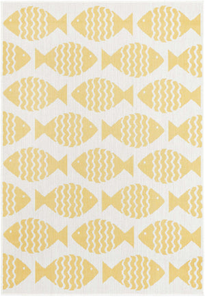 Yellow 4' 1 x 6' 1 Outdoor Coastal Rectangle Area Rug Weather Resistant for Patio, Deck, Terrace, Balcony, Porch 100% Polypropylene Coastal Decor Carpet for Sale at Rug Engine