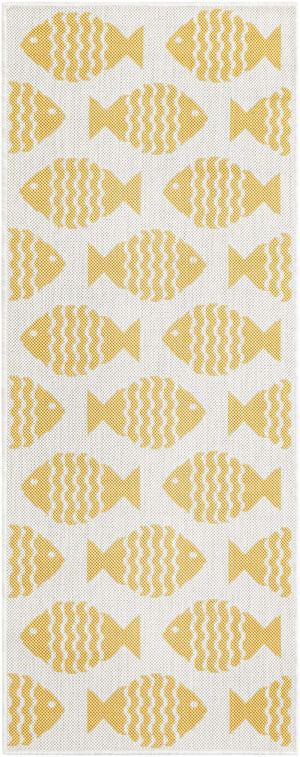 Yellow 2' x 5' 3 Outdoor Coastal Runner Area Rug Weather Resistant for Patio, Deck, Terrace, Balcony, Porch 100% Polypropylene Coastal Decor Carpet for Sale at Rug Engine