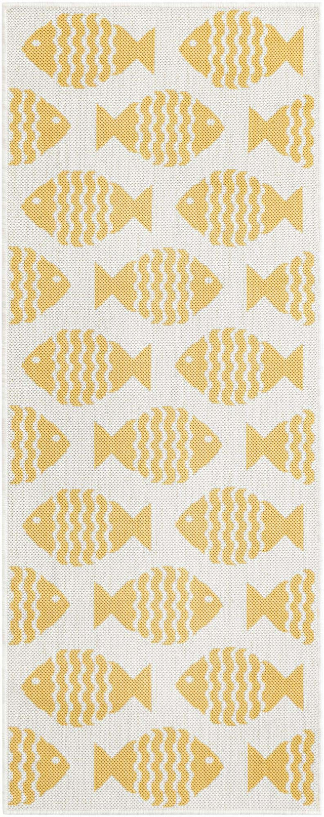Yellow 2' x 5' 3 Outdoor Coastal Runner Area Rug Weather Resistant for Patio, Deck, Terrace, Balcony, Porch 100% Polypropylene Coastal Decor Carpet for Sale at Rug Engine