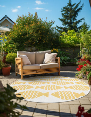Yellow 4' 1 x 4' 1 Outdoor Coastal Round Area Rug Weather Resistant for Patio, Deck, Terrace, Balcony, Porch 100% Polypropylene Coastal Decor Carpet for Sale at Rug Engine