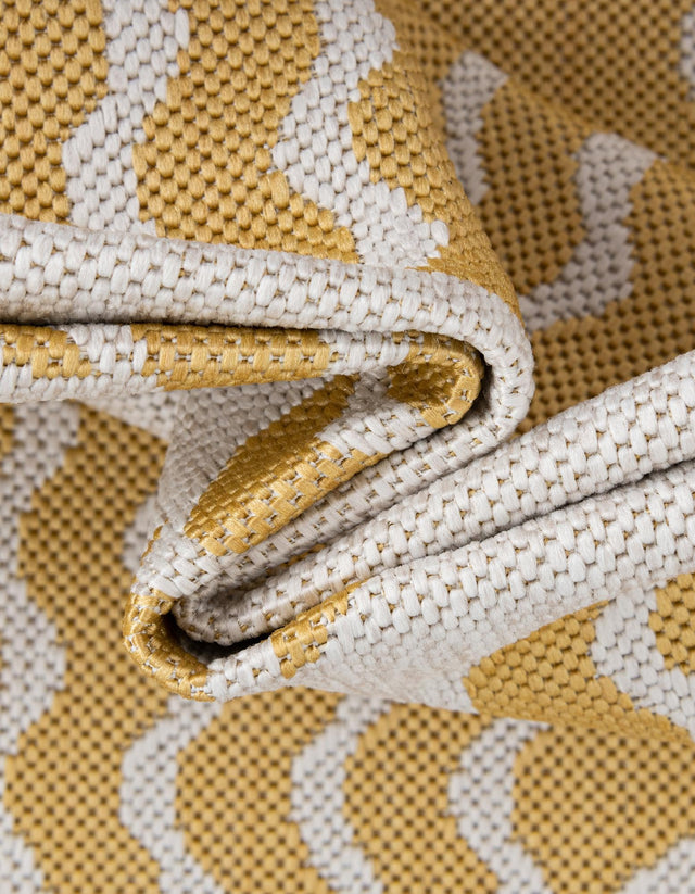 Yellow 4' 1 x 4' 1 Outdoor Coastal Round Area Rug Weather Resistant for Patio, Deck, Terrace, Balcony, Porch 100% Polypropylene Coastal Decor Carpet for Sale at Rug Engine