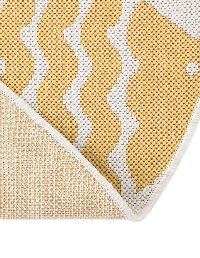 Yellow 6' 1 x 6' 1 Outdoor Coastal Round Area Rug Weather Resistant for Patio, Deck, Terrace, Balcony, Porch 100% Polypropylene Coastal Decor Carpet for Sale at Rug Engine