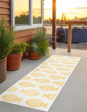 Yellow 2' x 8' Outdoor Coastal Runner Area Rug Weather Resistant for Patio, Deck, Terrace, Balcony, Porch 100% Polypropylene Coastal Decor Carpet for Sale at Rug Engine