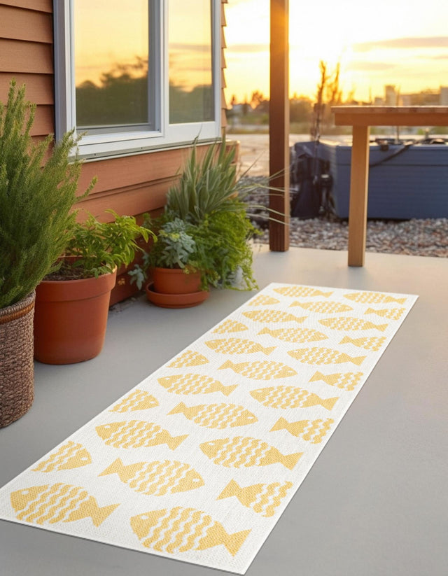 Yellow 2' x 8' Outdoor Coastal Runner Area Rug Weather Resistant for Patio, Deck, Terrace, Balcony, Porch 100% Polypropylene Coastal Decor Carpet for Sale at Rug Engine