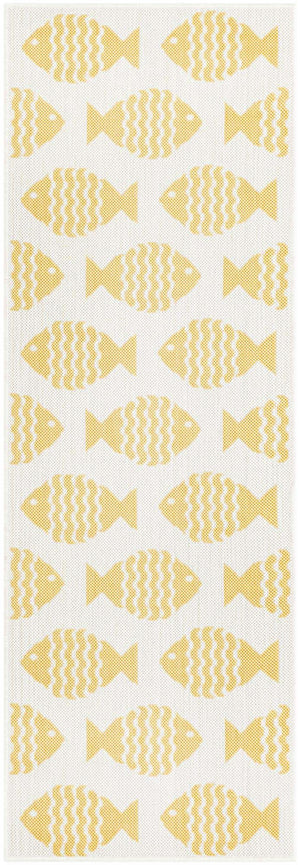 Yellow 2' x 6' 1 Outdoor Coastal Runner Area Rug Weather Resistant for Patio, Deck, Terrace, Balcony, Porch 100% Polypropylene Coastal Decor Carpet for Sale at Rug Engine