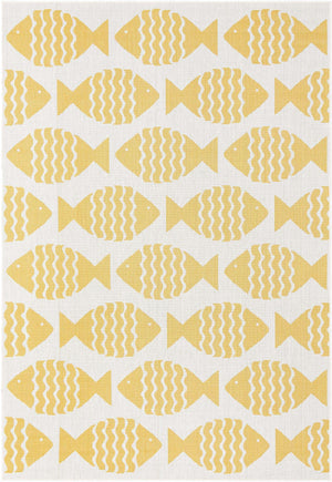 Yellow 6' 1 x 9' Outdoor Coastal Rectangle Area Rug Weather Resistant for Patio, Deck, Terrace, Balcony, Porch 100% Polypropylene Coastal Decor Carpet for Sale at Rug Engine