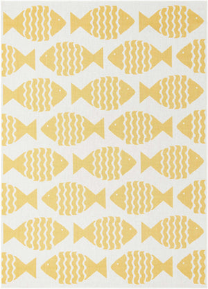 Yellow 7' 1 x 10' Outdoor Coastal Rectangle Area Rug Weather Resistant for Patio, Deck, Terrace, Balcony, Porch 100% Polypropylene Coastal Decor Carpet for Sale at Rug Engine