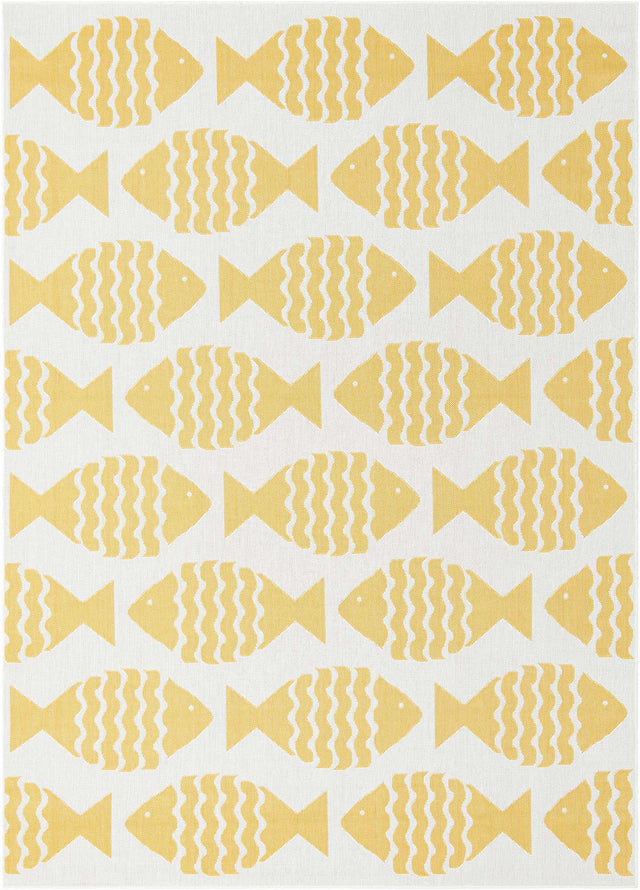 Yellow 7' 1 x 10' Outdoor Coastal Rectangle Area Rug Weather Resistant for Patio, Deck, Terrace, Balcony, Porch 100% Polypropylene Coastal Decor Carpet for Sale at Rug Engine