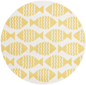 Yellow 7' 10 x 7' 10 Outdoor Coastal Round Area Rug Weather Resistant for Patio, Deck, Terrace, Balcony, Porch 100% Polypropylene Coastal Decor Carpet for Sale at Rug Engine