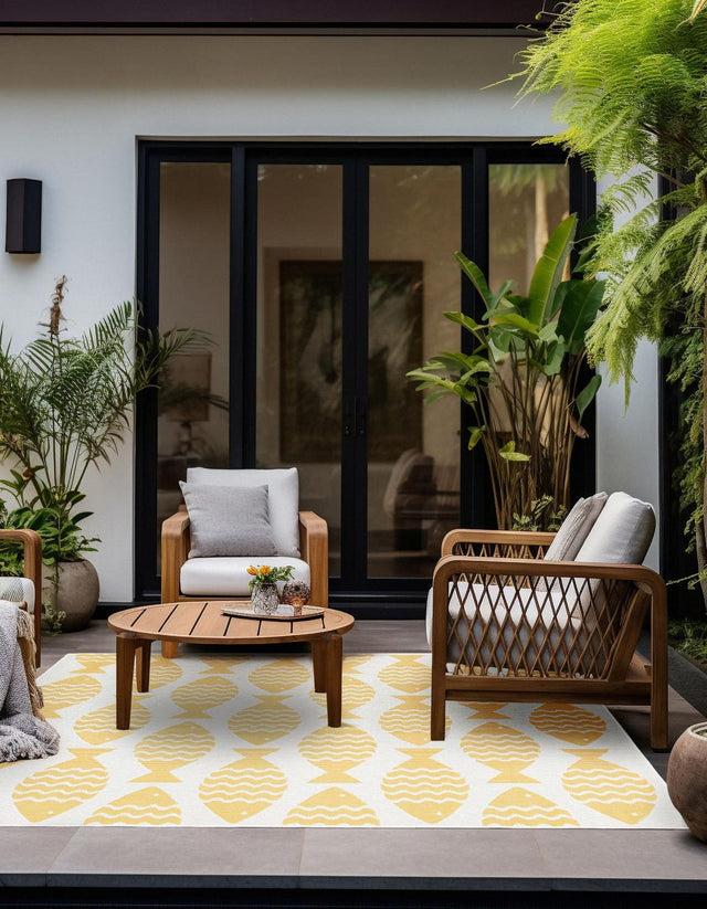 Yellow 10' x 10' Outdoor Coastal Square Rug