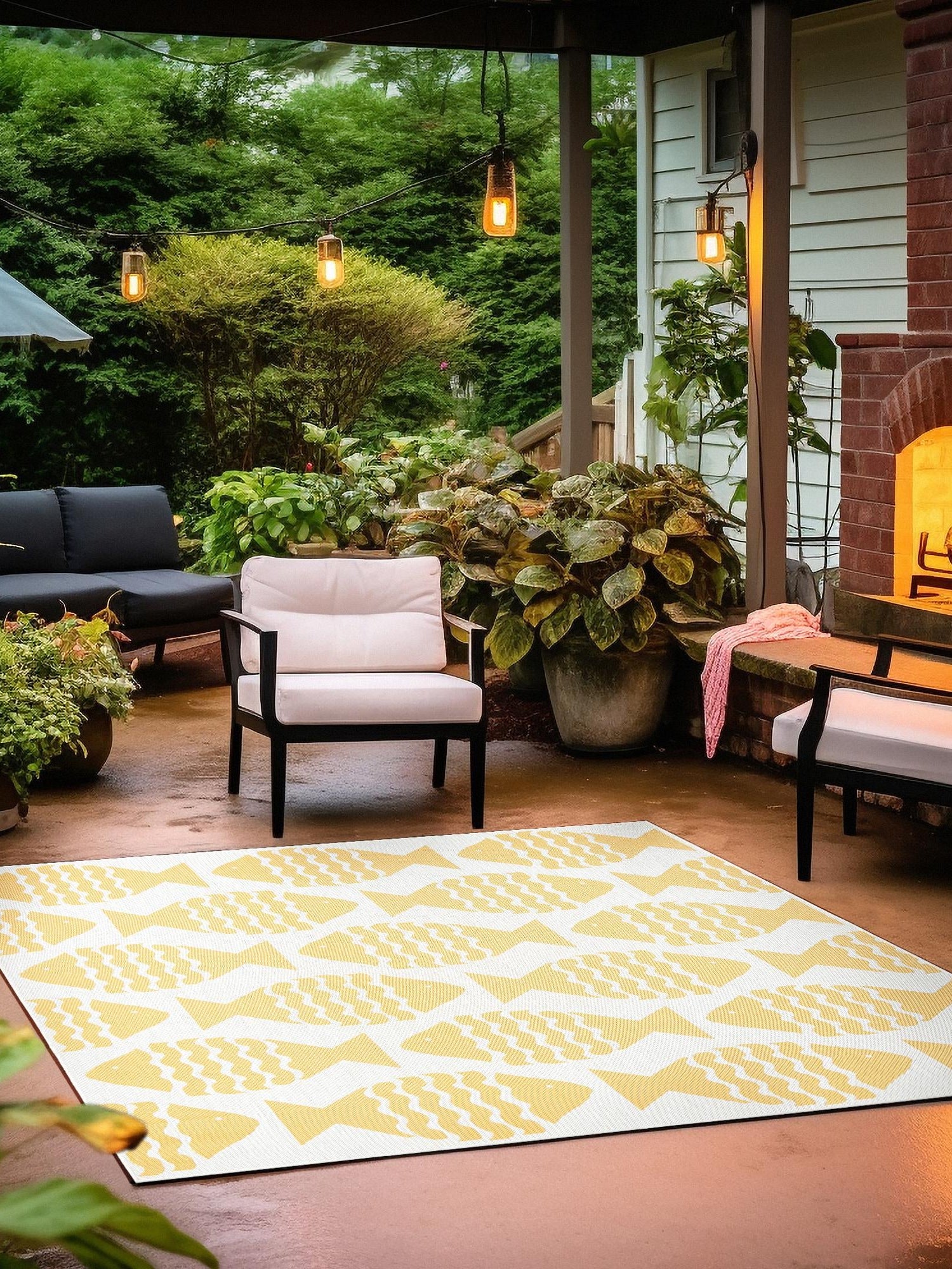 Yellow 10' x 10' Outdoor Coastal Square Area Rug Weather Resistant for Patio, Deck, Terrace, Balcony, Porch 100% Polypropylene Coastal Decor Carpet for Sale at Rug Engine