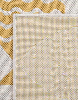Yellow 7' 10 x 7' 10 Outdoor Coastal Square Area Rug Weather Resistant for Patio, Deck, Terrace, Balcony, Porch 100% Polypropylene Coastal Decor Carpet for Sale at Rug Engine