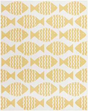 Yellow 7' 10 x 10' Outdoor Coastal Rectangle Area Rug Weather Resistant for Patio, Deck, Terrace, Balcony, Porch 100% Polypropylene Coastal Decor Carpet for Sale at Rug Engine
