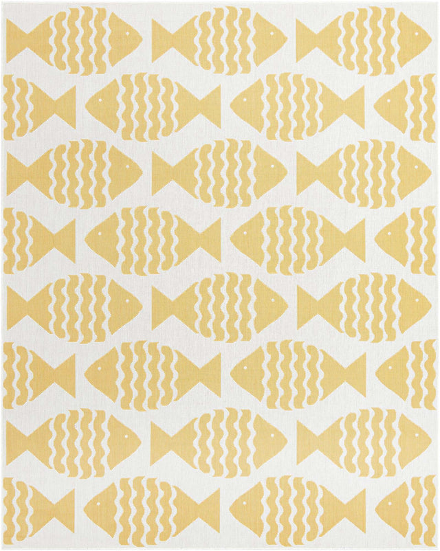 Yellow 7' 10 x 10' Outdoor Coastal Rectangle Area Rug Weather Resistant for Patio, Deck, Terrace, Balcony, Porch 100% Polypropylene Coastal Decor Carpet for Sale at Rug Engine