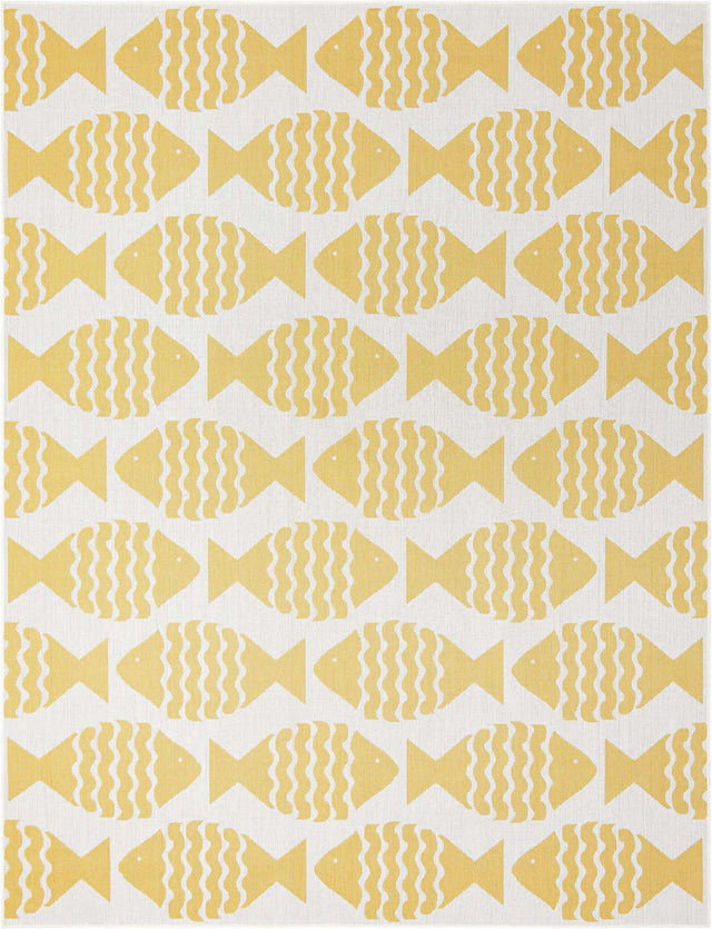 Yellow 9' x 12' Outdoor Coastal Rectangle Area Rug Weather Resistant for Patio, Deck, Terrace, Balcony, Porch 100% Polypropylene Coastal Decor Carpet for Sale at Rug Engine