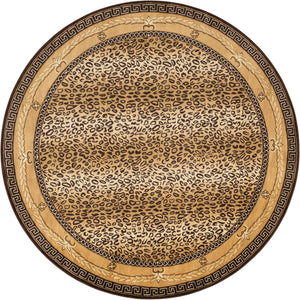 Brown 10' x 10' Wildlife Round Area Rug Animal Print Safari Jungle Inspired Carpet for Unique Modern Interior Design for Sale at Rug Engine