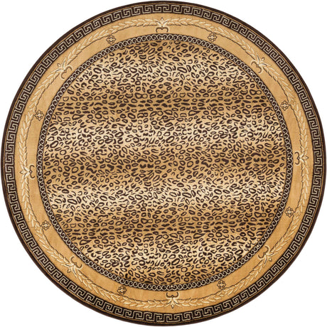 Brown 10' x 10' Wildlife Round Area Rug Animal Print Safari Jungle Inspired Carpet for Unique Modern Interior Design for Sale at Rug Engine