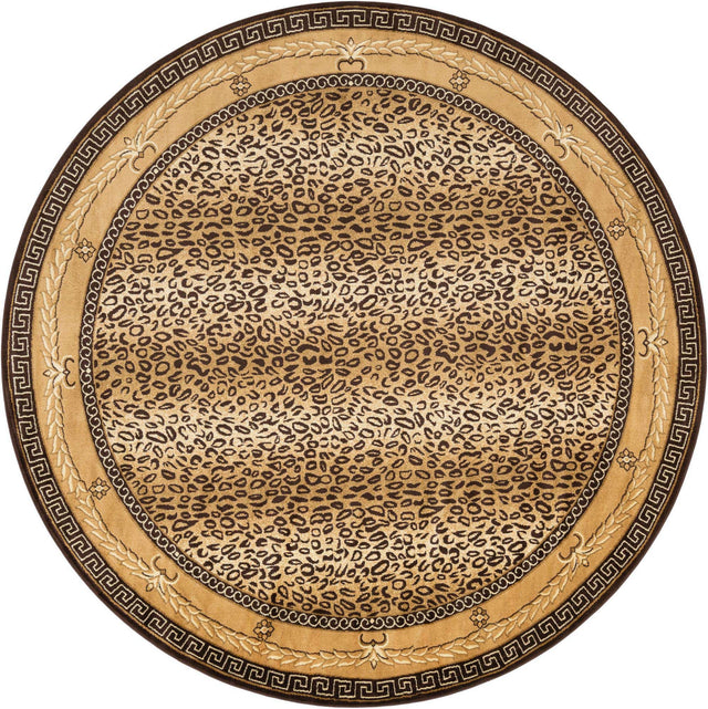 Brown 10' x 10' Wildlife Round Area Rug Animal Print Safari Jungle Inspired Carpet for Unique Modern Interior Design for Sale at Rug Engine