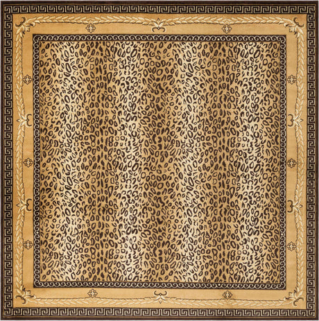 Brown 10' x 10' Wildlife Square Area Rug Animal Print Safari Jungle Inspired Carpet for Unique Modern Interior Design for Sale at Rug Engine