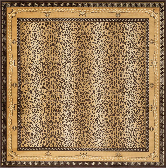 Brown 10' x 10' Wildlife Square Area Rug Animal Print Safari Jungle Inspired Carpet for Unique Modern Interior Design for Sale at Rug Engine