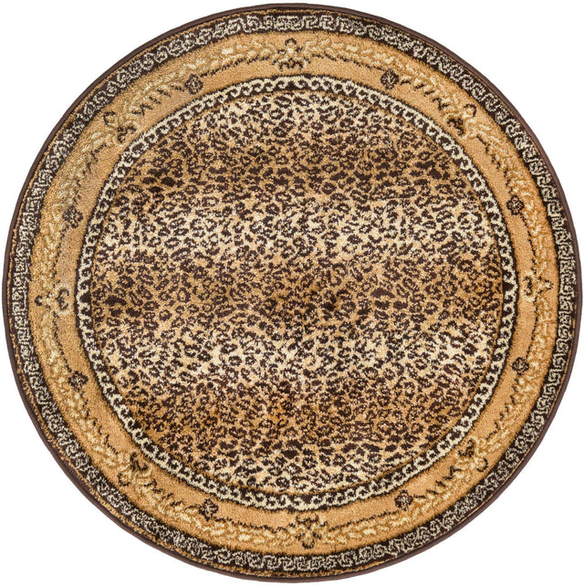 Brown 3' 1 x 3' 1 Wildlife Round Area Rug Animal Print Safari Jungle Inspired Carpet for Unique Modern Interior Design for Sale at Rug Engine