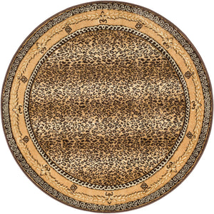 Brown 4' 1 x 4' 1 Wildlife Round Area Rug Animal Print Safari Jungle Inspired Carpet for Unique Modern Interior Design for Sale at Rug Engine