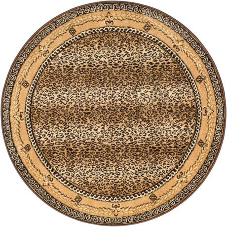 Brown 4' 1 x 4' 1 Wildlife Round Area Rug Animal Print Safari Jungle Inspired Carpet for Unique Modern Interior Design for Sale at Rug Engine