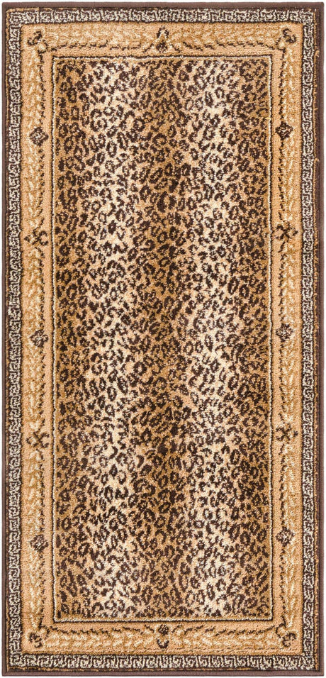 Brown 2' x 4' 1 Wildlife Runner Area Rug Animal Print Safari Jungle Inspired Carpet for Unique Modern Interior Design for Sale at Rug Engine