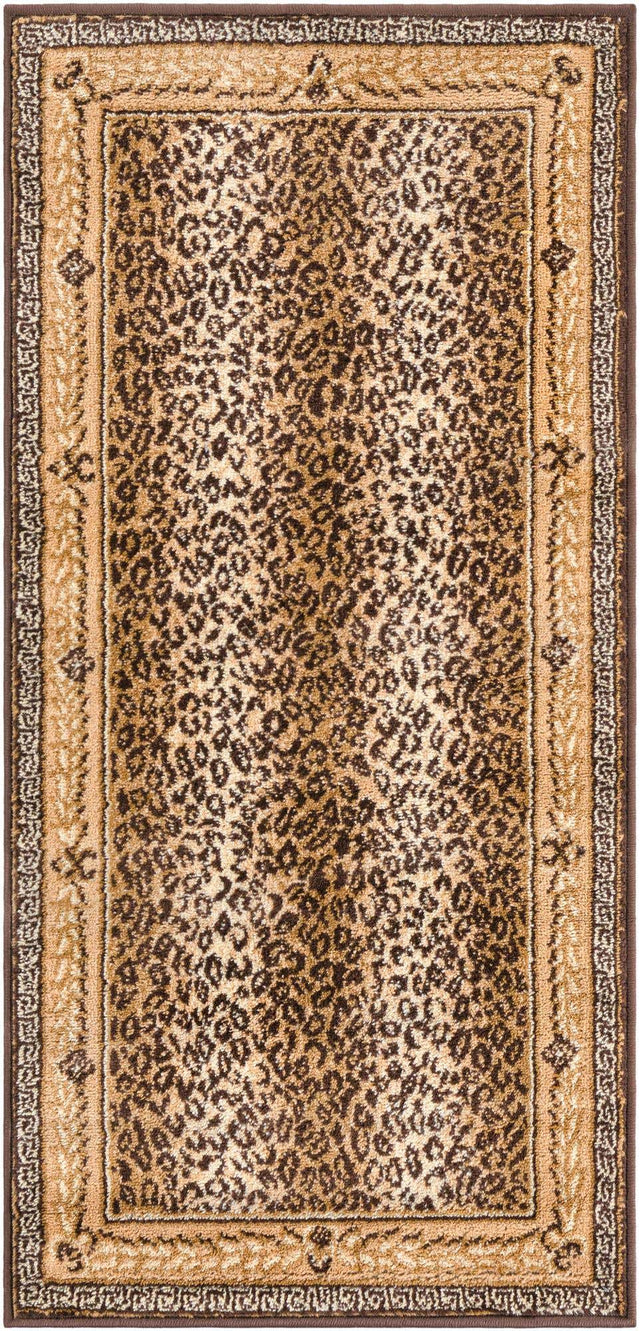 Brown 2' x 4' 1 Wildlife Runner Area Rug Animal Print Safari Jungle Inspired Carpet for Unique Modern Interior Design for Sale at Rug Engine