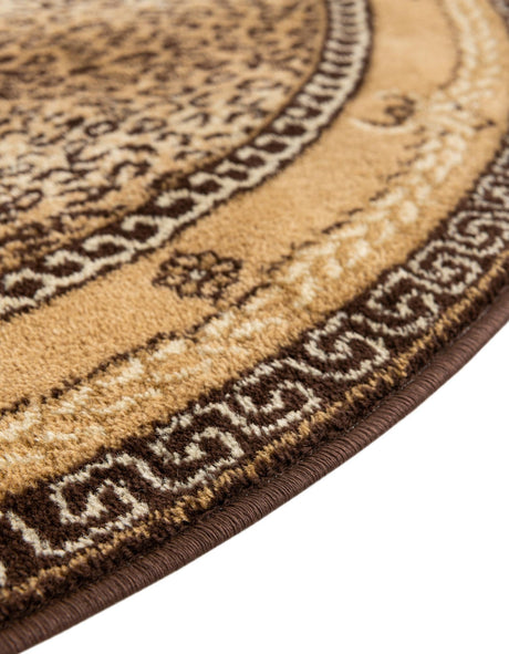 Brown 5' 3 x 5' 3 Wildlife Round Area Rug Animal Print Safari Jungle Inspired Carpet for Unique Modern Interior Design for Sale at Rug Engine