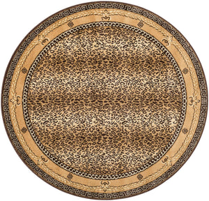 Brown 5' 3 x 5' 3 Wildlife Round Area Rug Animal Print Safari Jungle Inspired Carpet for Unique Modern Interior Design for Sale at Rug Engine