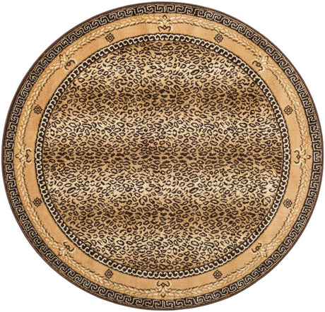 Brown 5' 3 x 5' 3 Wildlife Round Area Rug Animal Print Safari Jungle Inspired Carpet for Unique Modern Interior Design for Sale at Rug Engine