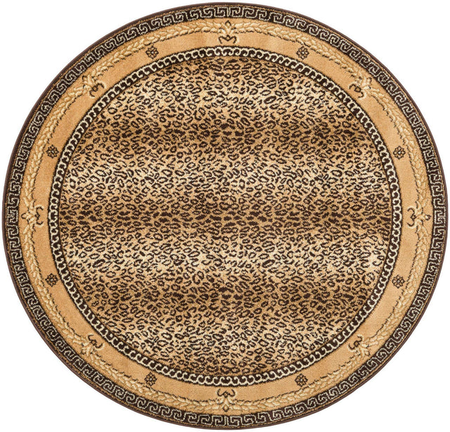 Brown 5' 3 x 5' 3 Wildlife Round Area Rug Animal Print Safari Jungle Inspired Carpet for Unique Modern Interior Design for Sale at Rug Engine
