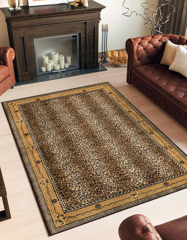 Brown 10' x 14' 1 Wildlife Rectangle Area Rug Animal Print Safari Jungle Inspired Carpet for Unique Modern Interior Design for Sale at Rug Engine
